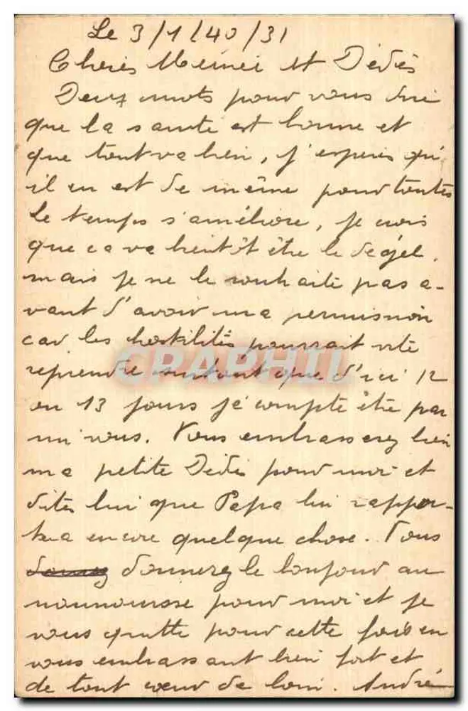 Paris - Familienkorrespondenz — Absender: A.G. - Seriennummer: 69e 80t j'art. 8-8-14 - Rückseite