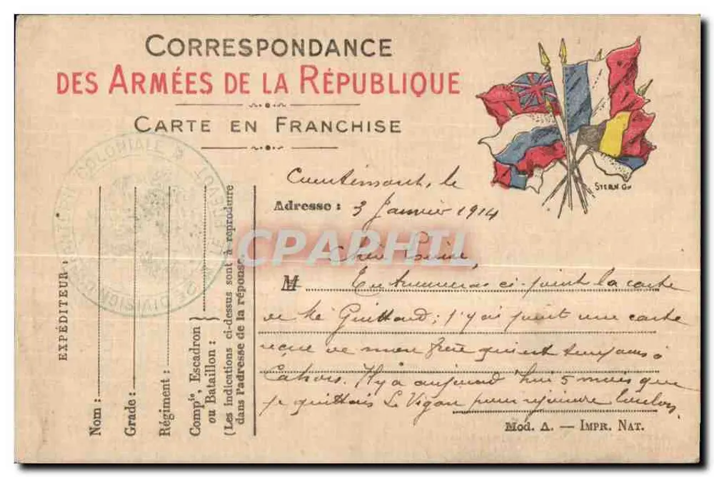 Correspondência das Forças da República — Carta em franquia — Stern & Co - Frente