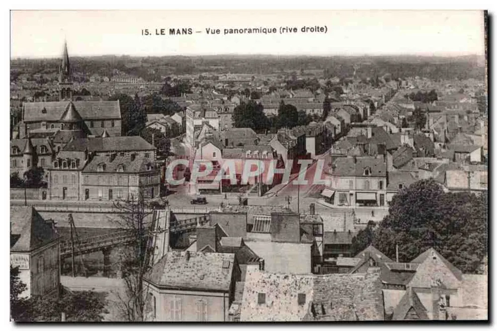 Le Mans — Vista panorâmica (margem direita) — Imp. Fot. A. Dotbeau, rua Auvray, Le Mans - Frente