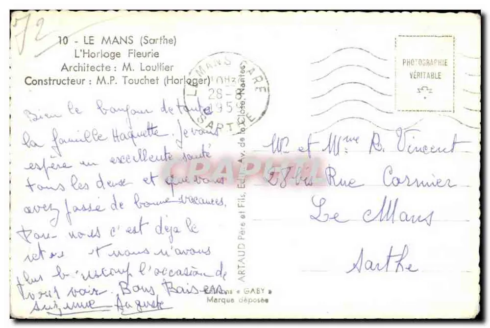 Die Blumenuhr — Le Mans (Sarthe) — Artaud & Gaby - Rückseite