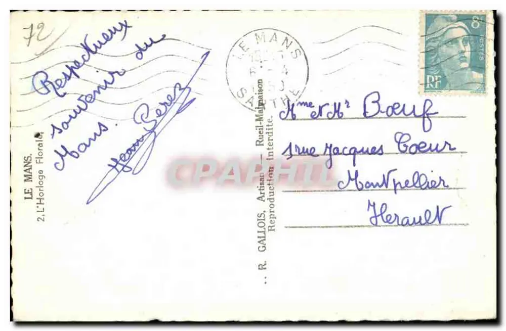 Relógio floral — Le Mans — O Relógio Floral, R. Gallois, Rueil-Malmaison - Verso