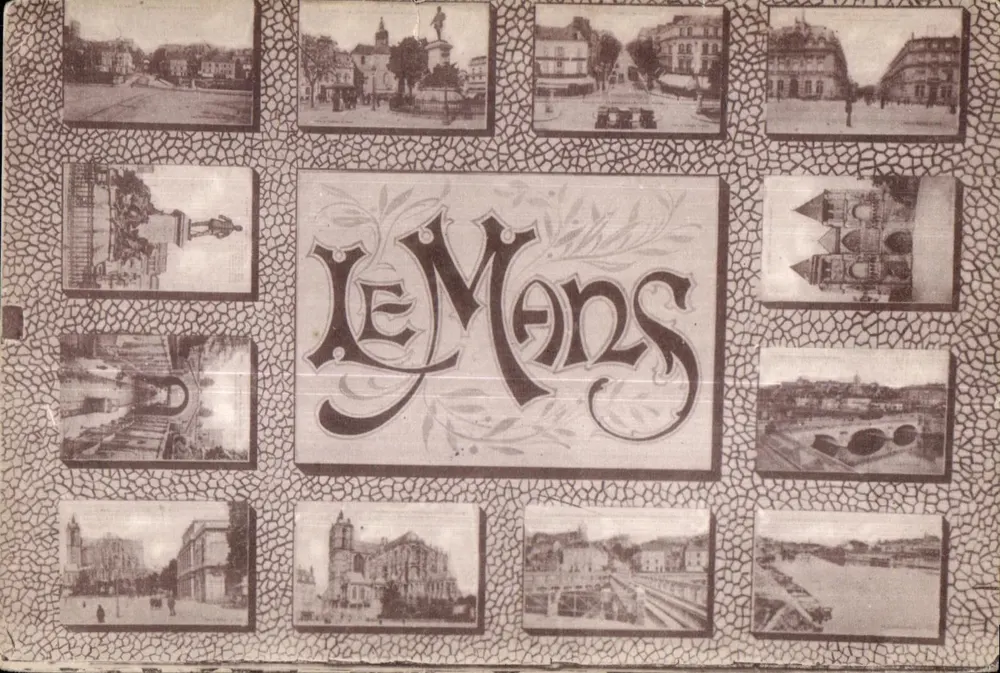 Le Mans — vue panoramique avec éditeur IMPRIMÉ SUR LA CARTE - Frente