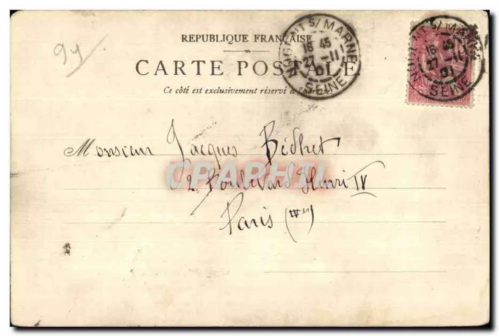Bois de Vincennes — Le Chalet de la Porte Jaune — Éditeur P. S. & D. Erika n° 844 - Rückseite