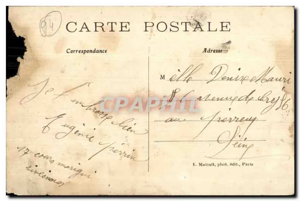 Vincennes — Coin de la Rue Diderot et du Boulevard National — E.M. (éditeur imprimé sur la carte) - Rückseite