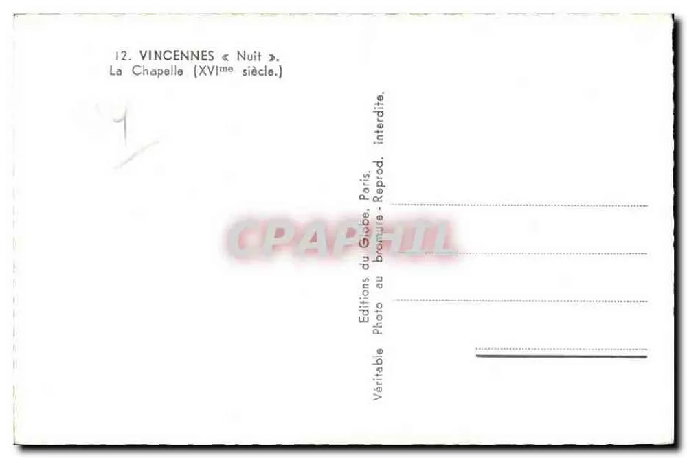Vincennes — A Capela (século XVI) — Éditions du Globe, Paris - Verso