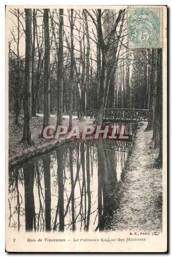 Bois de Vincennes — Der Bach des Lac des Minimes — B. F., PARIS - Vorderseite