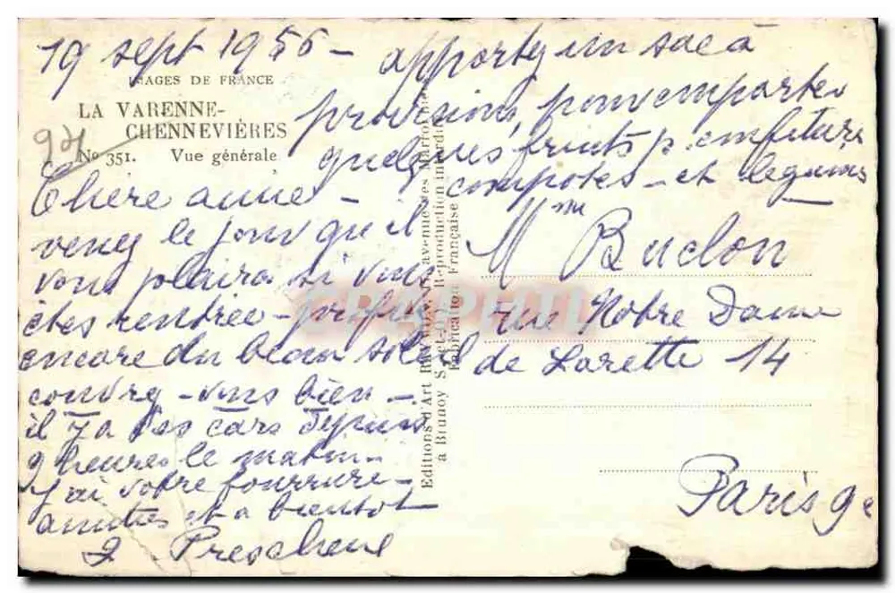 La Varenne-Chennevières — allgemeine Ansicht — Éditions Art Ravaux, Nr. 351 - Rückseite