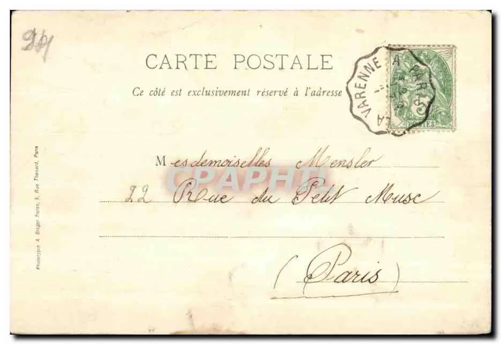 La Varenne St-Hilaire — Die Insel der Liebe — Aug^n° Garlon, Buchhändler, La Varenne - Rückseite