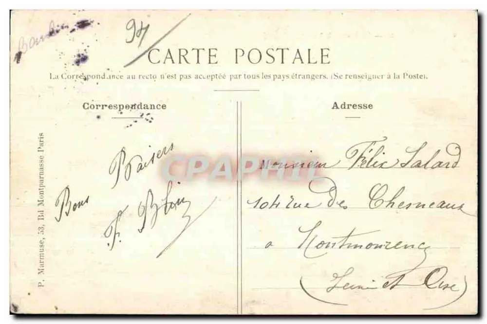 A Marne em LA VARENNE — vista do cais e de um barco — editor P. Marmuse, Paris, n°33 - Verso