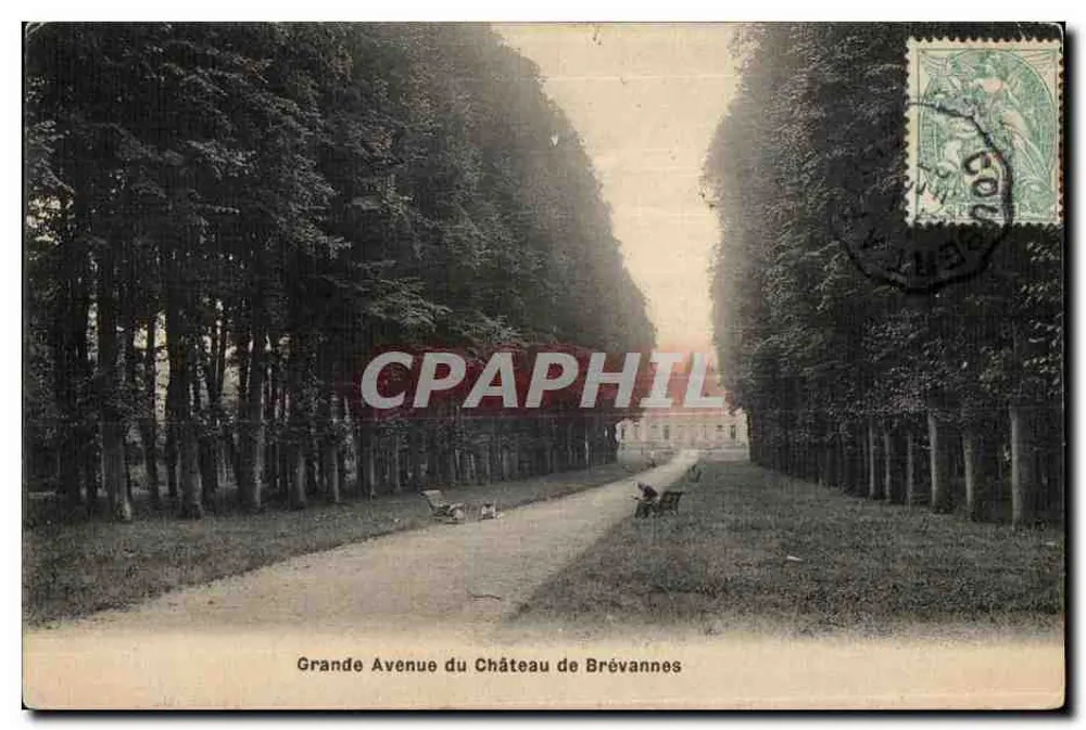 Grande Avenue du Château de Brévannes — Aussicht in Perspektive zwischen Bäumen — Verlag Sini-Bromure A. Breger frères, Paris - Vorderseite