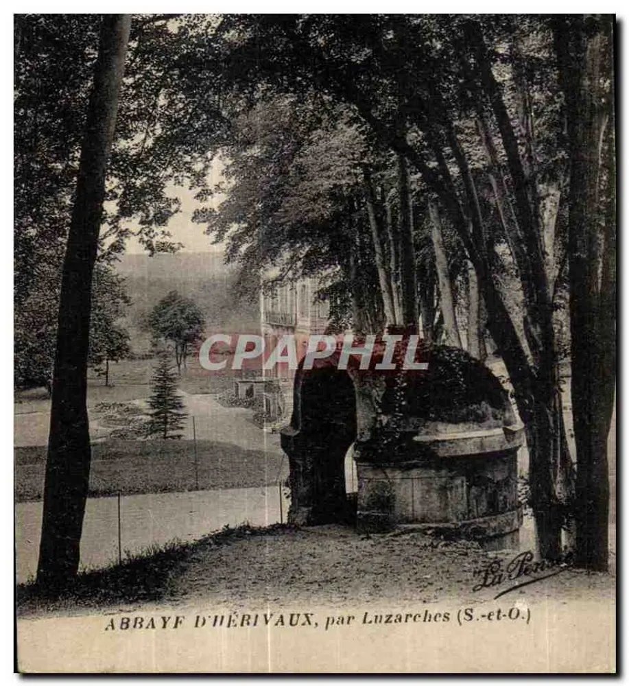Abbazia di Érivaux — vista del parco con fontana — da Luzarches (S.-et-O.) - Recto