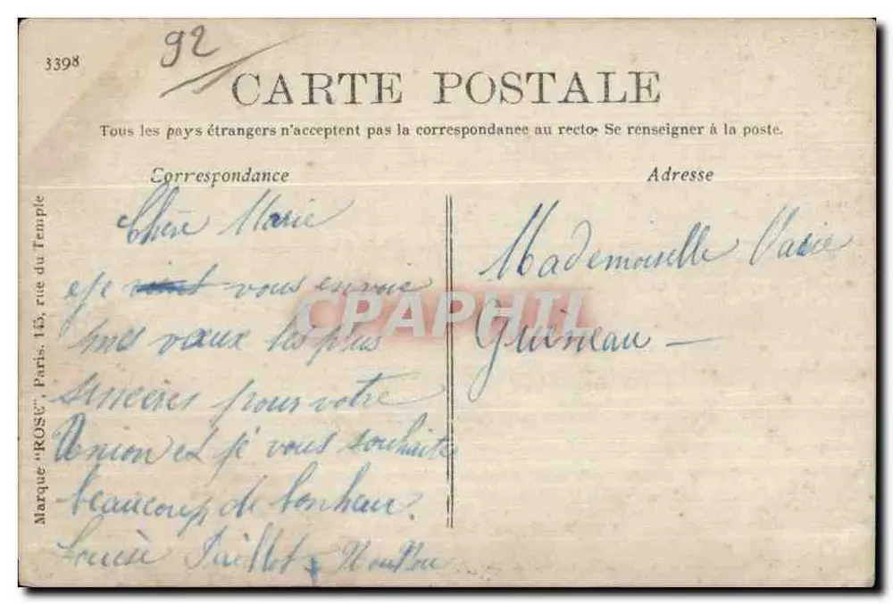 Boulogne-sur-Seine — Die Festhalle — Verlag Rose, Nr. 1463 - Rückseite