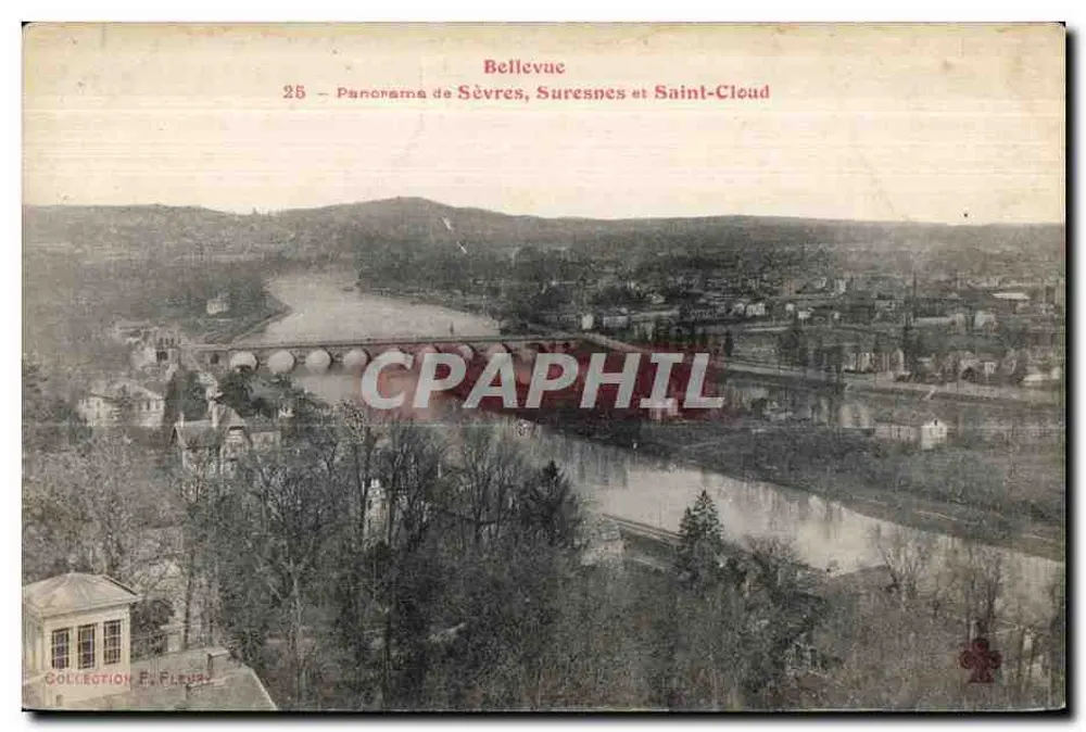 Panorama de Sèvres, Suresnes y Saint-Cloud — Bellevue — Colección E. Fleurs, n°25 - Anverso