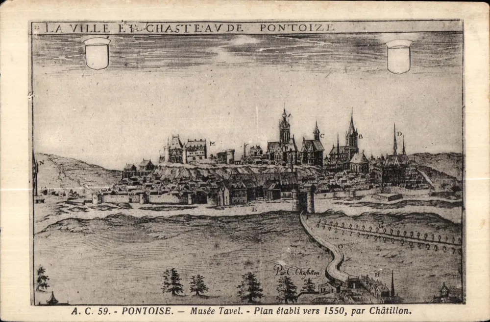 Pontoise — Visão da cidade e castelo — Museu Tavel, plano elaborado em torno de 1550 por Châtillon - Frente