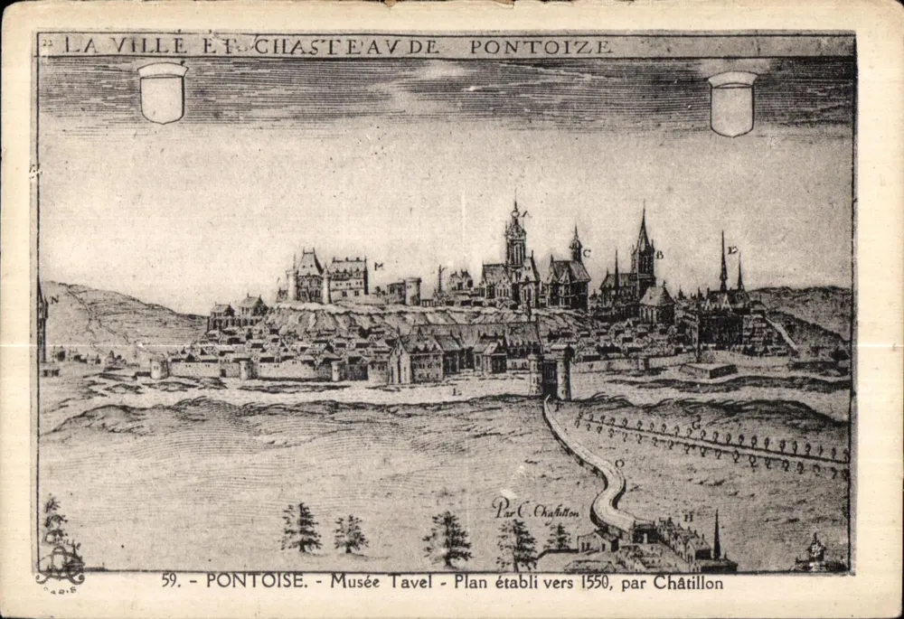 La ville et château de Pontoise — vue historique — Musée Tavel, plan établi vers 1550 par Châtillon - Frente
