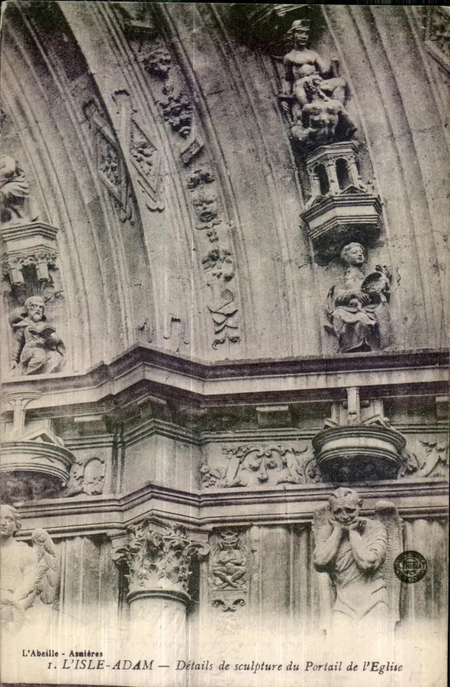 L'Isle-Adam — Details der Skulpturen am Portal der Kirche — Imp. Phot. 'L'Abéille', Asnières - Vorderseite