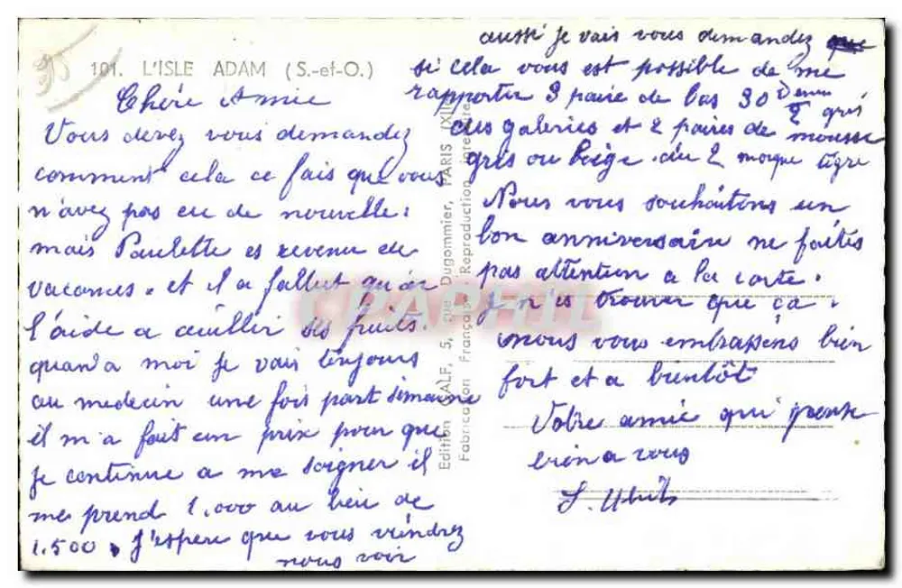 L'Isle Adam — Lembrança de L'Isle Adam — Editor ALF, Paris - Verso