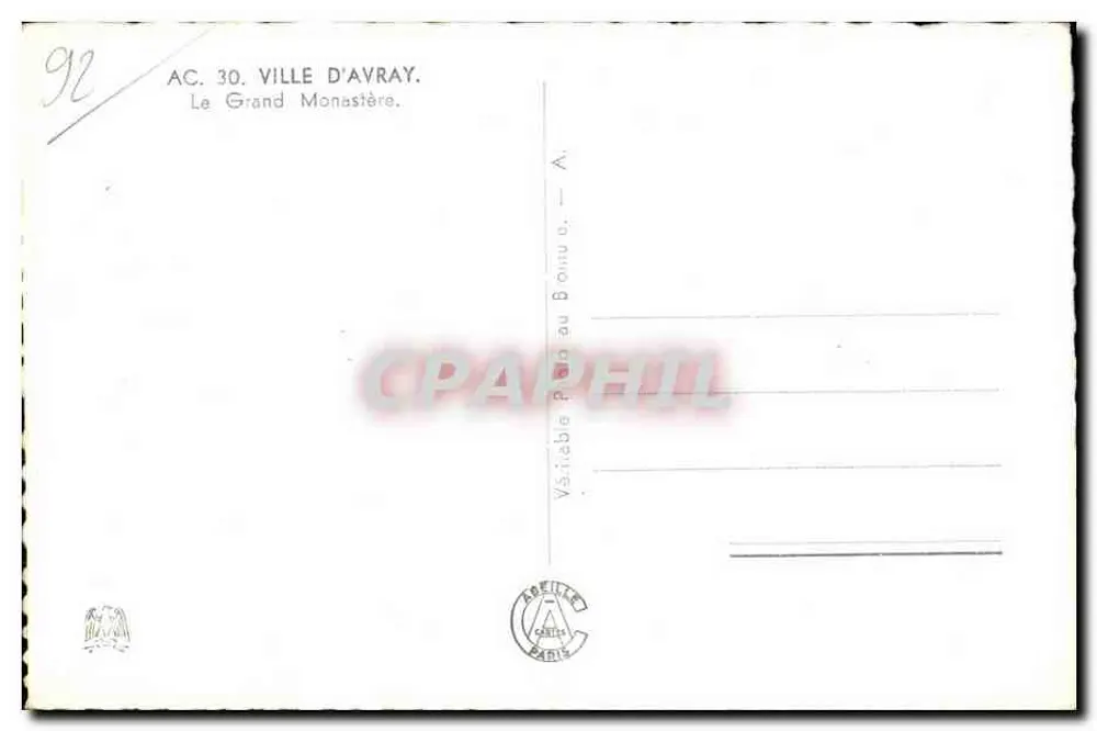 Villa de Avray — El Gran Monasterio — AC. 30. Villa de Avray. A. - Reverso