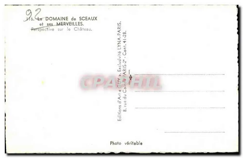 Das Domaine de Sceaux — Ansicht des Schlosses — Éditions d'Art GUY, Paris - Rückseite