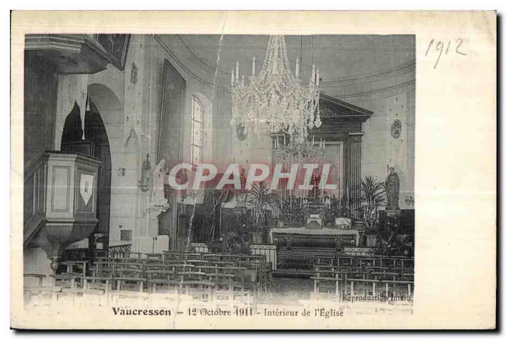 Vaucresson — Binnenkant van de Kerk — Lithografische reproduktie - Voorkant