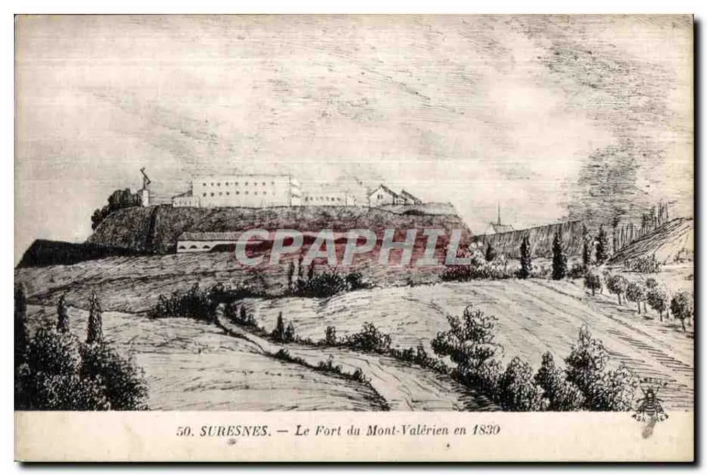 Suresnes — Das Fort Mont-Valérien im Jahr 1830 — Ausgabe ASH BILES, Nr. 50 - Vorderseite