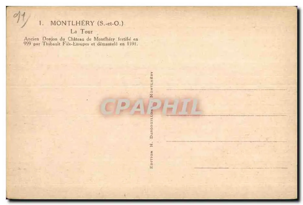 Montlhéry (S.-et-O.) — A Torre — Edição H. Desgouillons - Verso