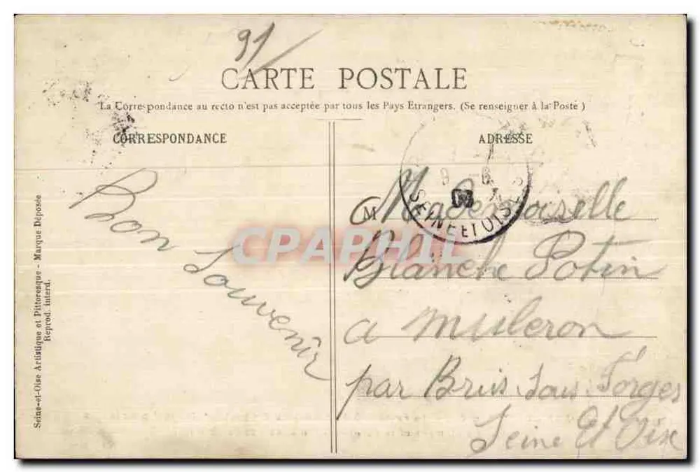 Montlhéry (S.-et-O.) — Passage des Luftschiffes "Patrie" für den Ausflug Chalais-Étampes und Rückkehr — Sammlung Daul Allorge, Serie C-12 - Rückseite