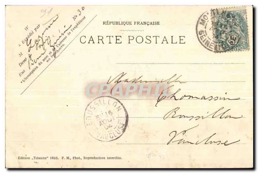 Ruinen des Schlosses Monthlery — Der Bergfried und die Residenz Saint-Louis während seiner Minderjährigkeit — 'Trianon'-Ausgabe 1933 - Rückseite