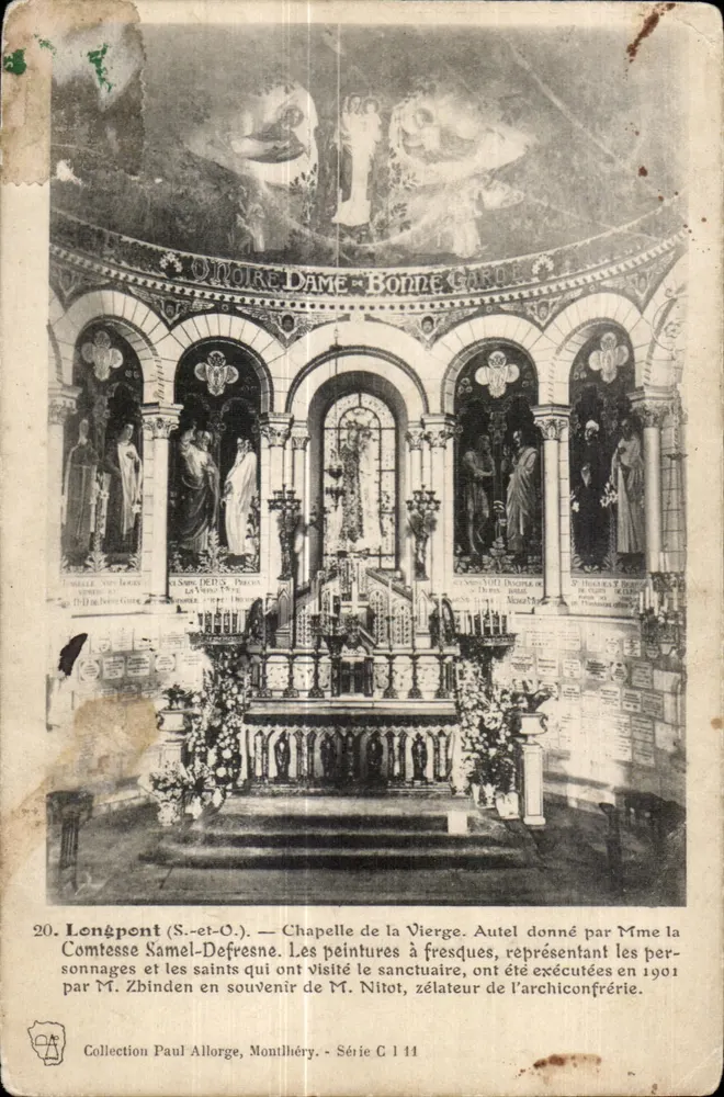 Longépont (S.-et-O.) — Capela da Virgem — Pinturas a fresco por Mme Samel-Defresne, executadas em 1901 - Frente