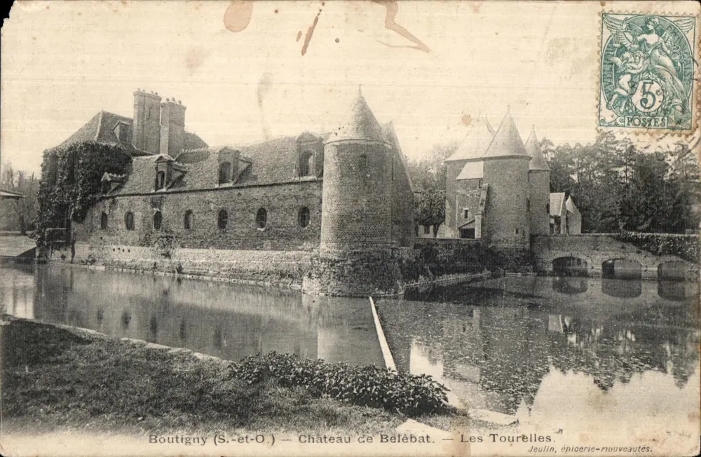 Boutigny (S.-et-O.) — Castelo de Bélèbat — Les Tourèlles — Jeulin, loja de novidades. - Frente