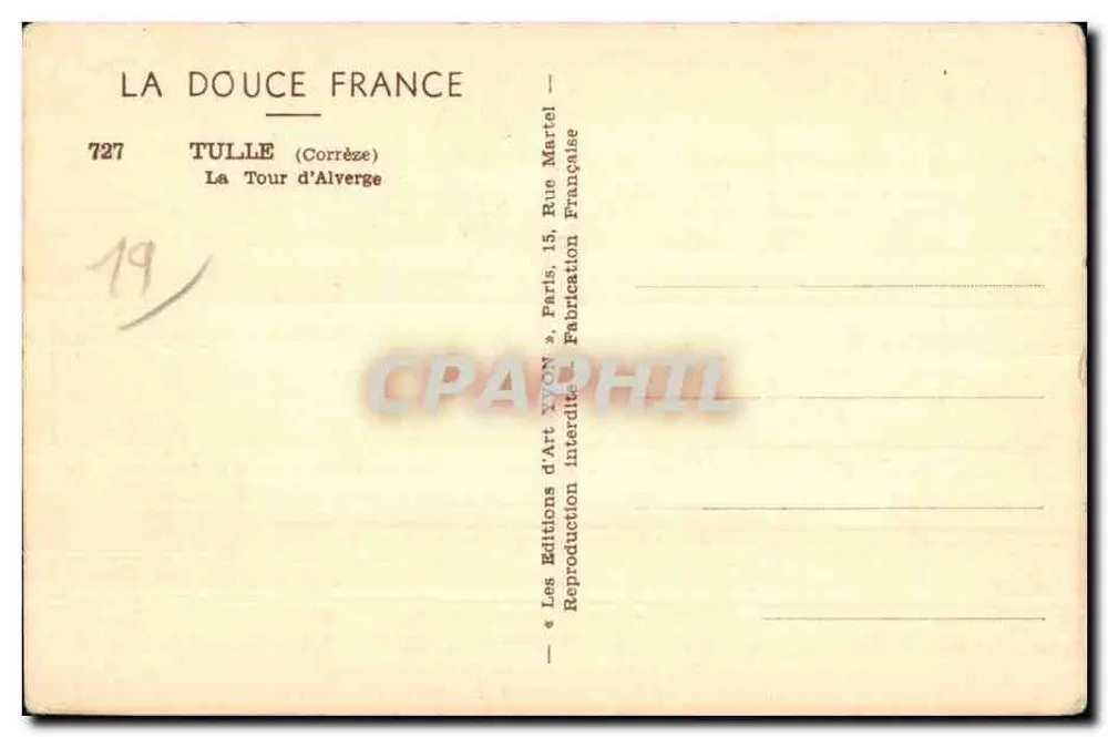 Tulle (Corrèze) — A Torre d'Alverge — Éditions d'Art Martel - Verso