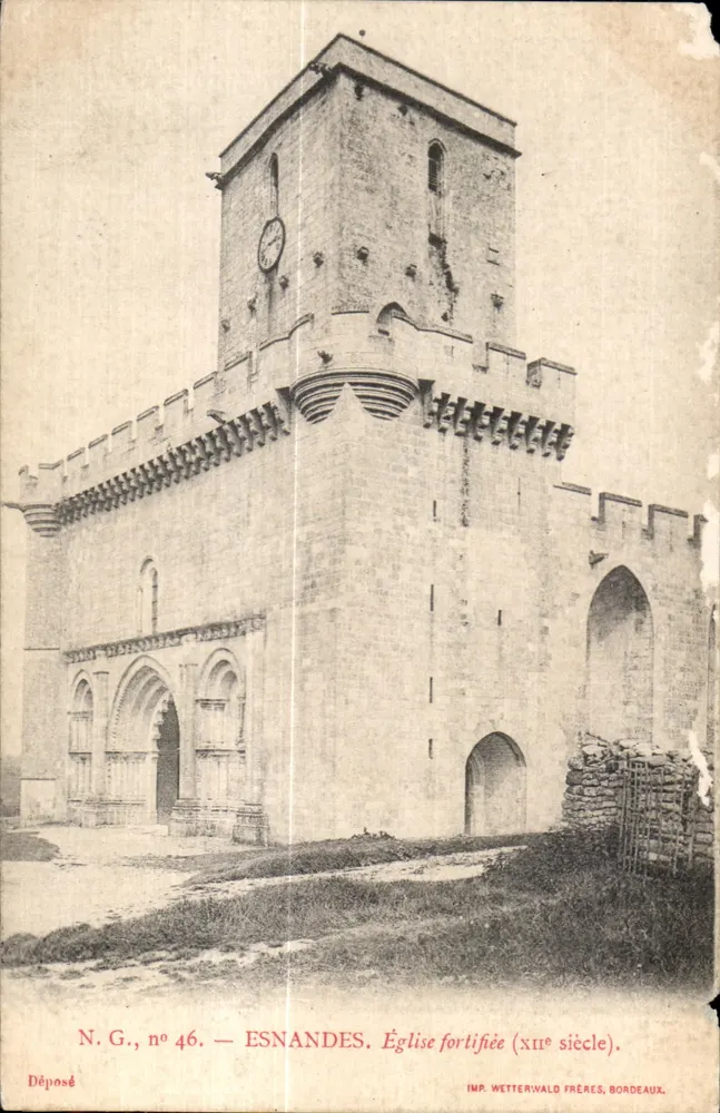 Esnandes — Église fortifiée (XIIe siècle) — IMP. WETTERWALD FRÈRES, BORDEAUX, n° 46 - Anverso