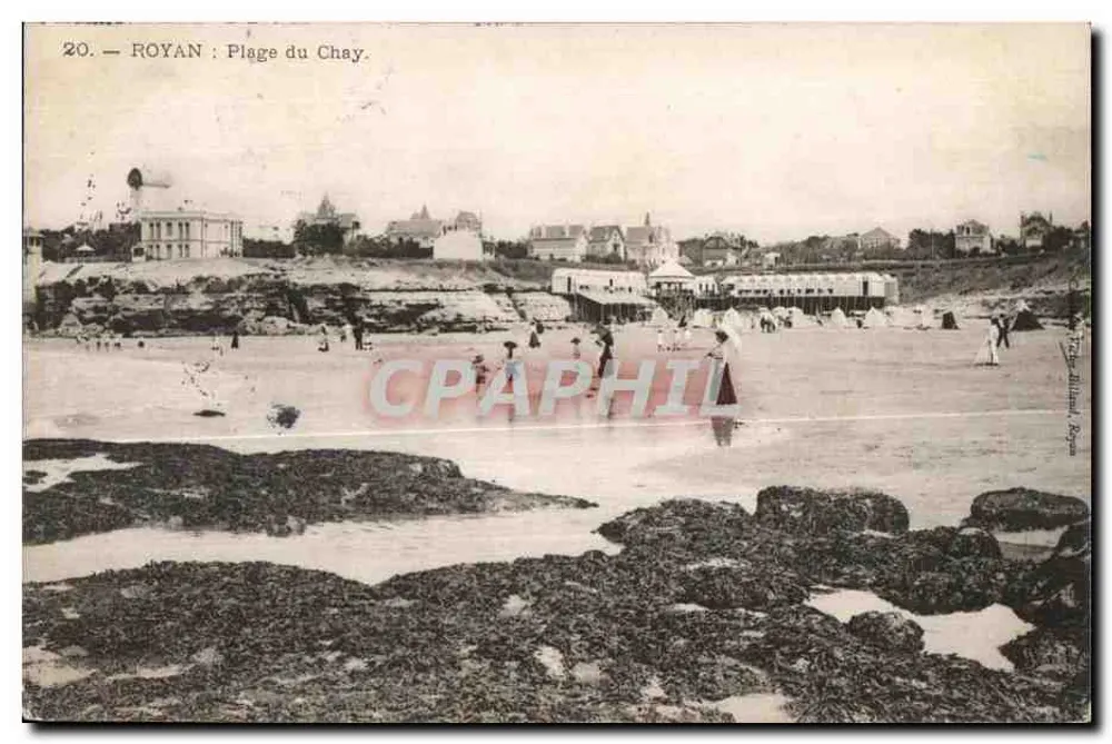 Royan : Praia do Chay — Bilhete postal antigo n°20 — editor: Impressora de Royan - Frente