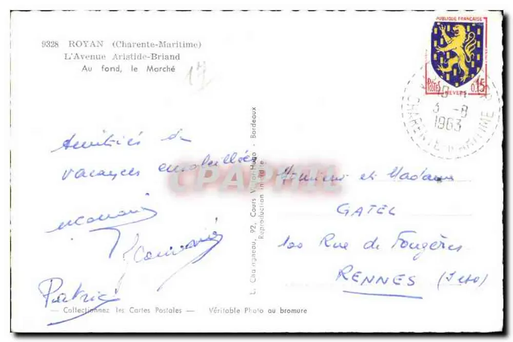 Place Aristide-Briand em Royan — vista de um balcão — editor Elcé, n° 9328 - Verso