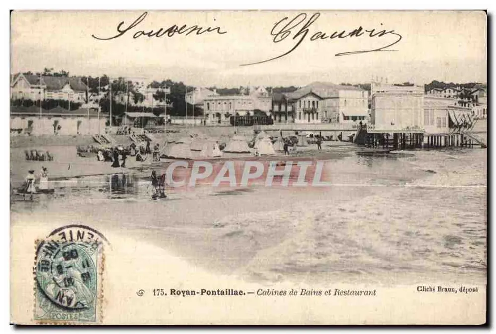 Royan-Pontaillac — Badekabinen und Restaurant — Cliché Braun, abgelegt - Vorderseite