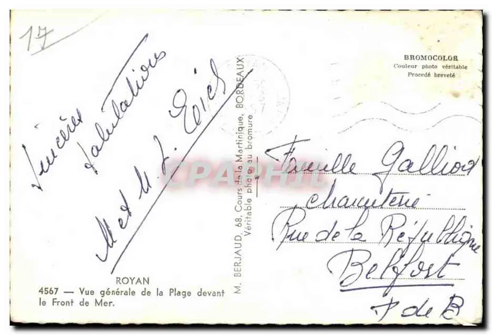 Royan — Vista geral da praia em frente ao Front de Mer — M. Berjaud, Borceaux - Verso