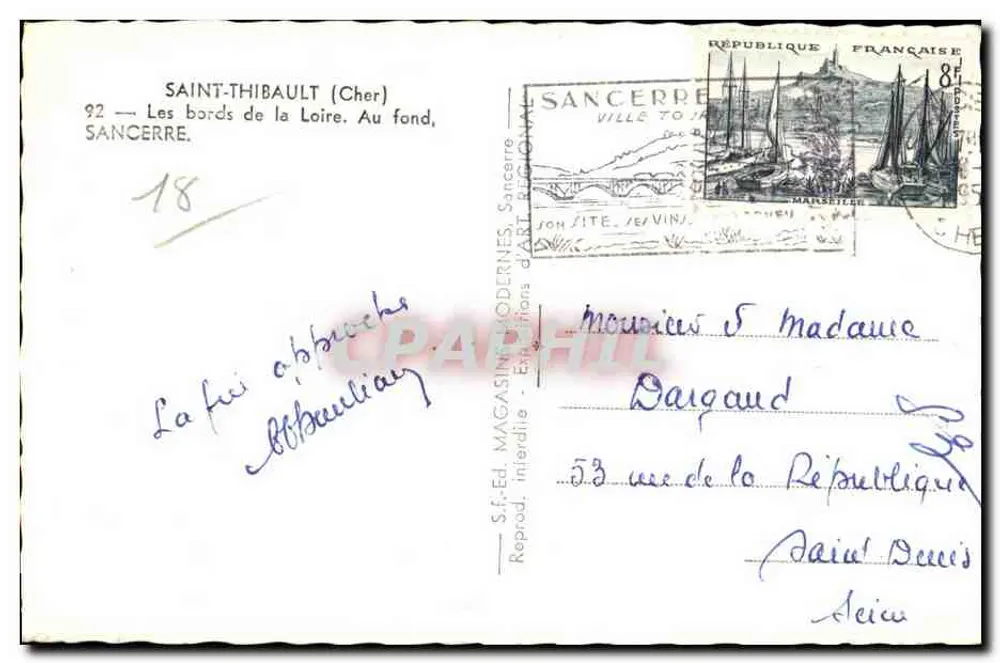 Saint-Thibault (Cher) — Die Ufer der Loire. Im Hintergrund, Sancerre — S.F.-Éd. Magasins Modernes, Sancerre - Rückseite