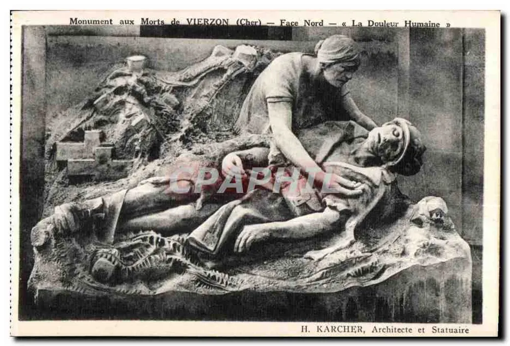 Monument aux Morts von VIERZON (Cher) — Nordseite — « La Douleur Humaine » — H. KARCHER, Architekt und Bildhauer - Vorderseite