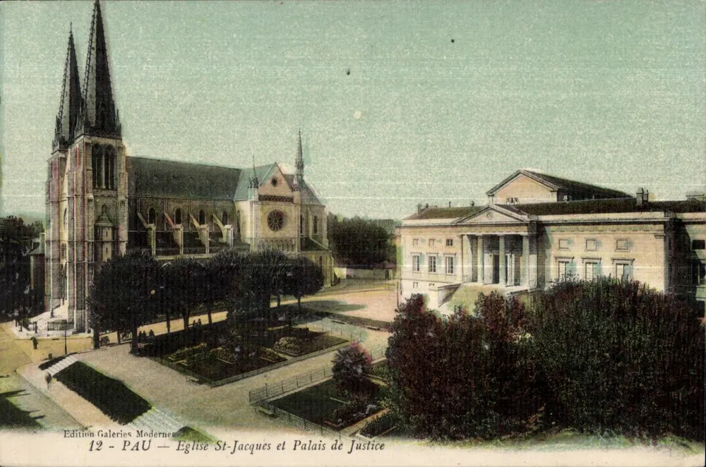 Pau — Ansicht der Kirche Saint-Jacques und des Palais de Justice — Edition Galeries Modernes, Nr. 12 - Vorderseite