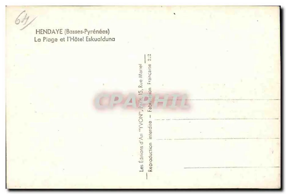Hendaye (Basses-Pyrénées) — Die Strände und das Hotel Eskualduna — Éditions d'Art YVON - Rückseite