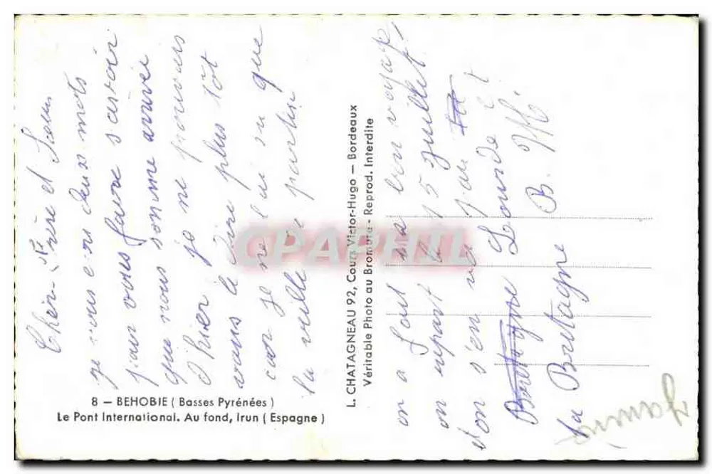 Hendaye — Porta da Espanha — Editor Elcé - Verso