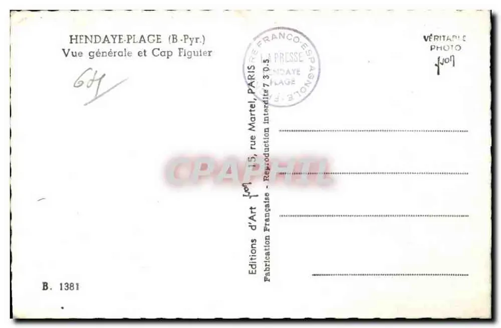 Hendaye-Place (B.-Pyr.) — Allgemeiner Blick und Cap Figuier — Éditions d'Art, Paris - Rückseite