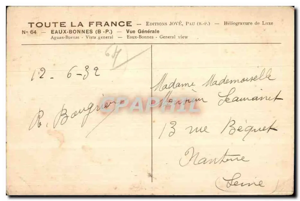 Eaux-Bonnes — Allgemeiner Blick — Éditions JOVÉ, Pau (B.P.) - Rückseite