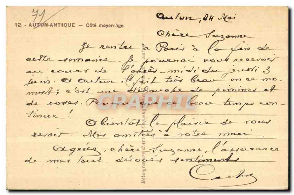 Autun - Lado medieval - Héliogravure da Art Céleste, n°12 - Verso