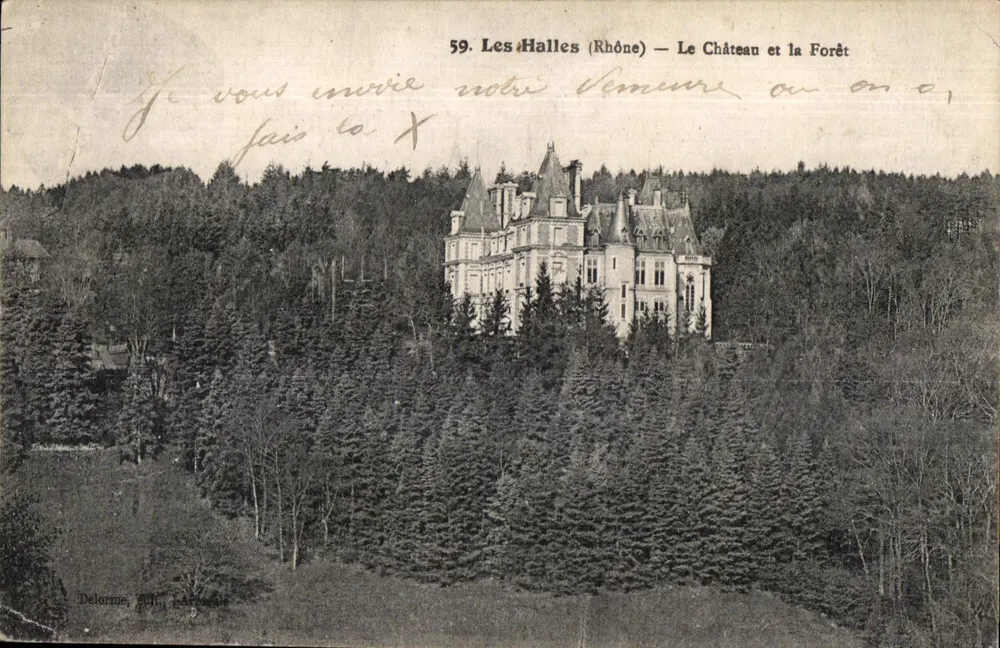 Les Halles (Rhône) — A Vista do Castelo e da Floresta — Delorme, n°59 - Frente