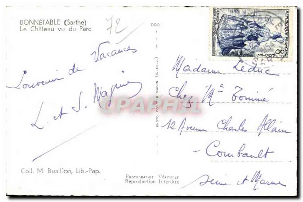 Bonnétabelle (Sarthe) — O Castelo visto do Parque — Coll. M. Buail'on, Lib.-Pap. - Verso