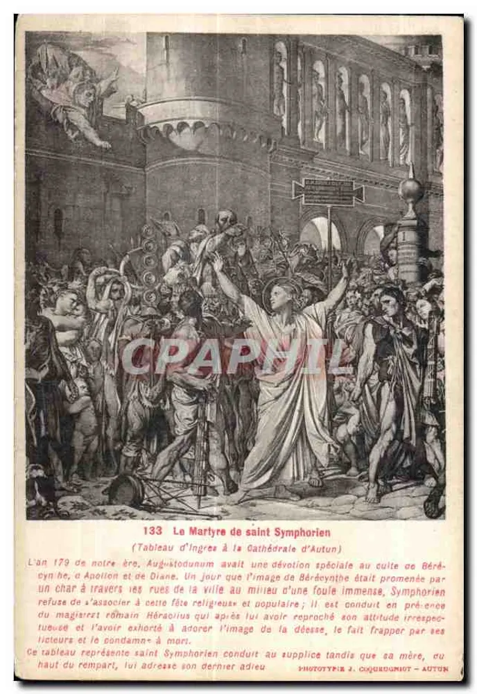 O Martírio de São Simforiano — Tabela de entrada na Catedral de Autun — Fototipia J. Chaboudon - Autun - Frente