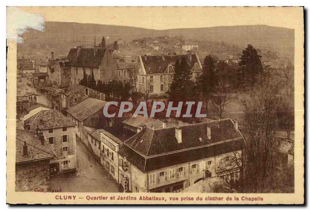 Cluny — Bairro e Jardins Abbatiais, vista tirada do campanário da Capela — Coll. Migazard - Frente
