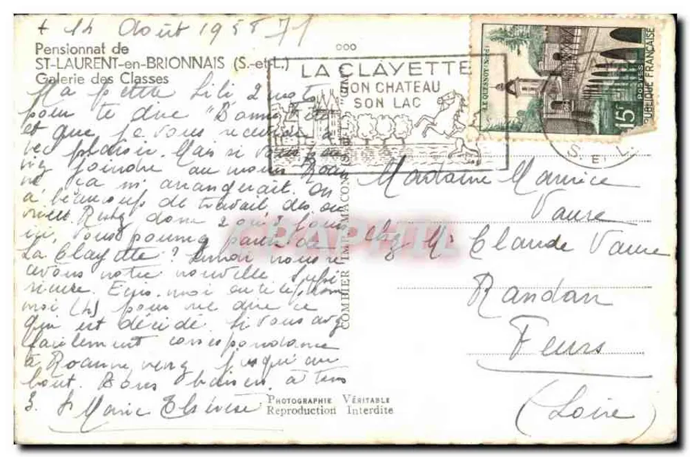 Internat von ST-LAURENT-en-BRIONNAIS — Galerie der Klassen — Verleger Plin - Rückseite