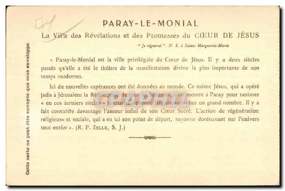 Paray-le-Monial vom Coteau des Clarisses aus gesehen — Panoramablick mit Kuh im Vordergrund — Verleger J. Vory - Rückseite